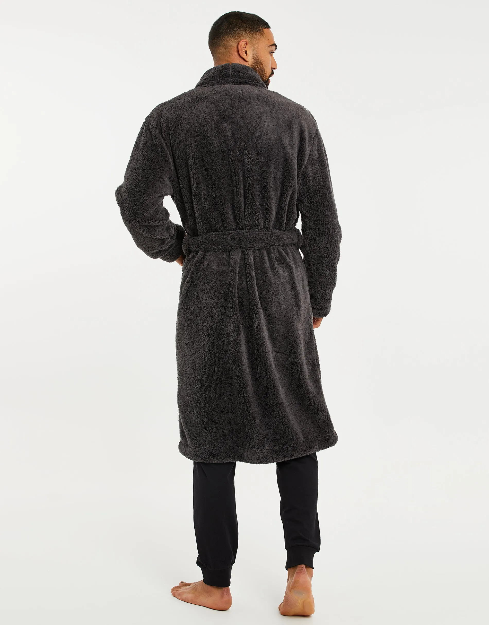 Men's Charcoal Grey Teddy Dressing Gown sold by Threadbare product image thumbnail 2