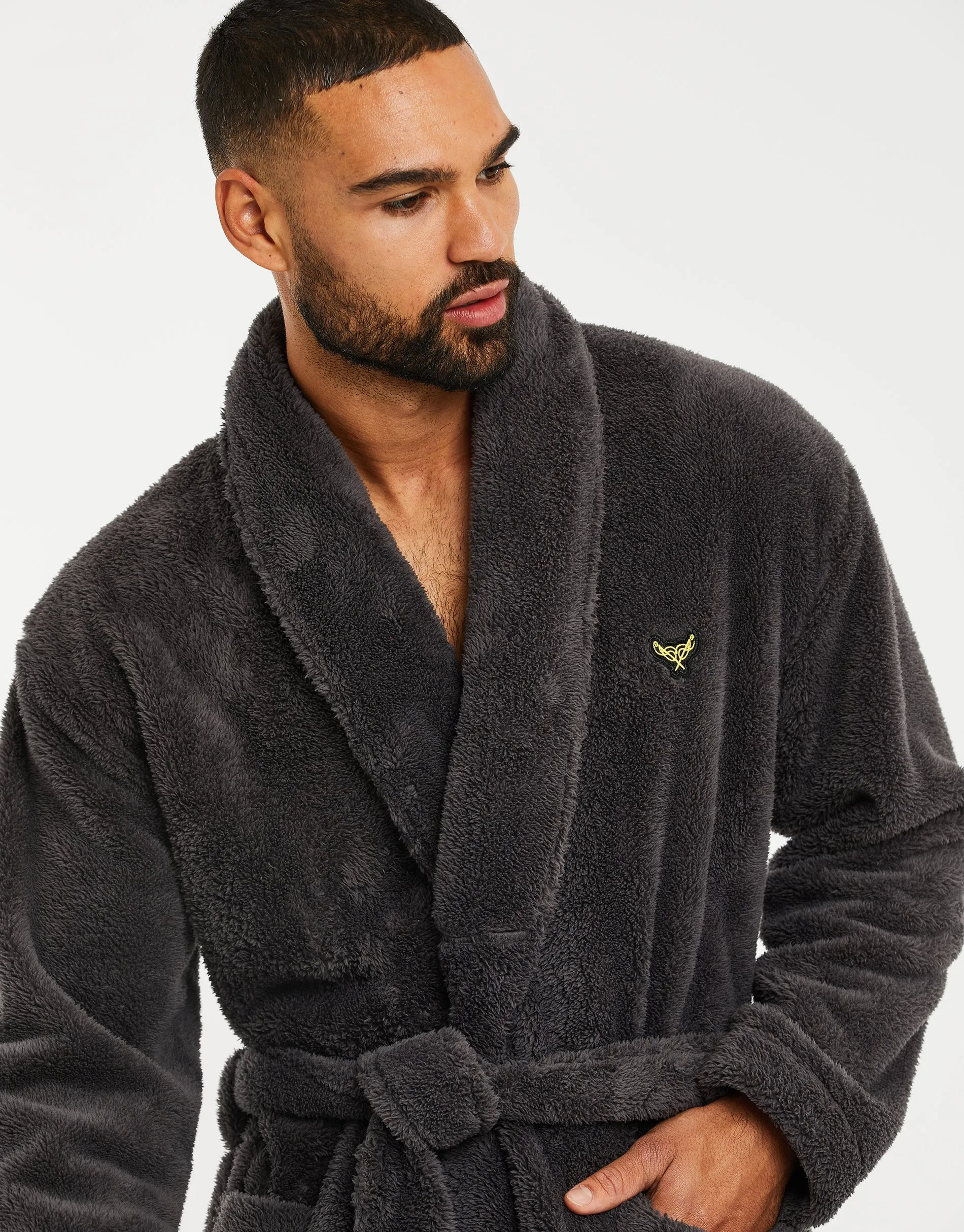 Men's Charcoal Grey Teddy Dressing Gown sold by Threadbare product image thumbnail 4