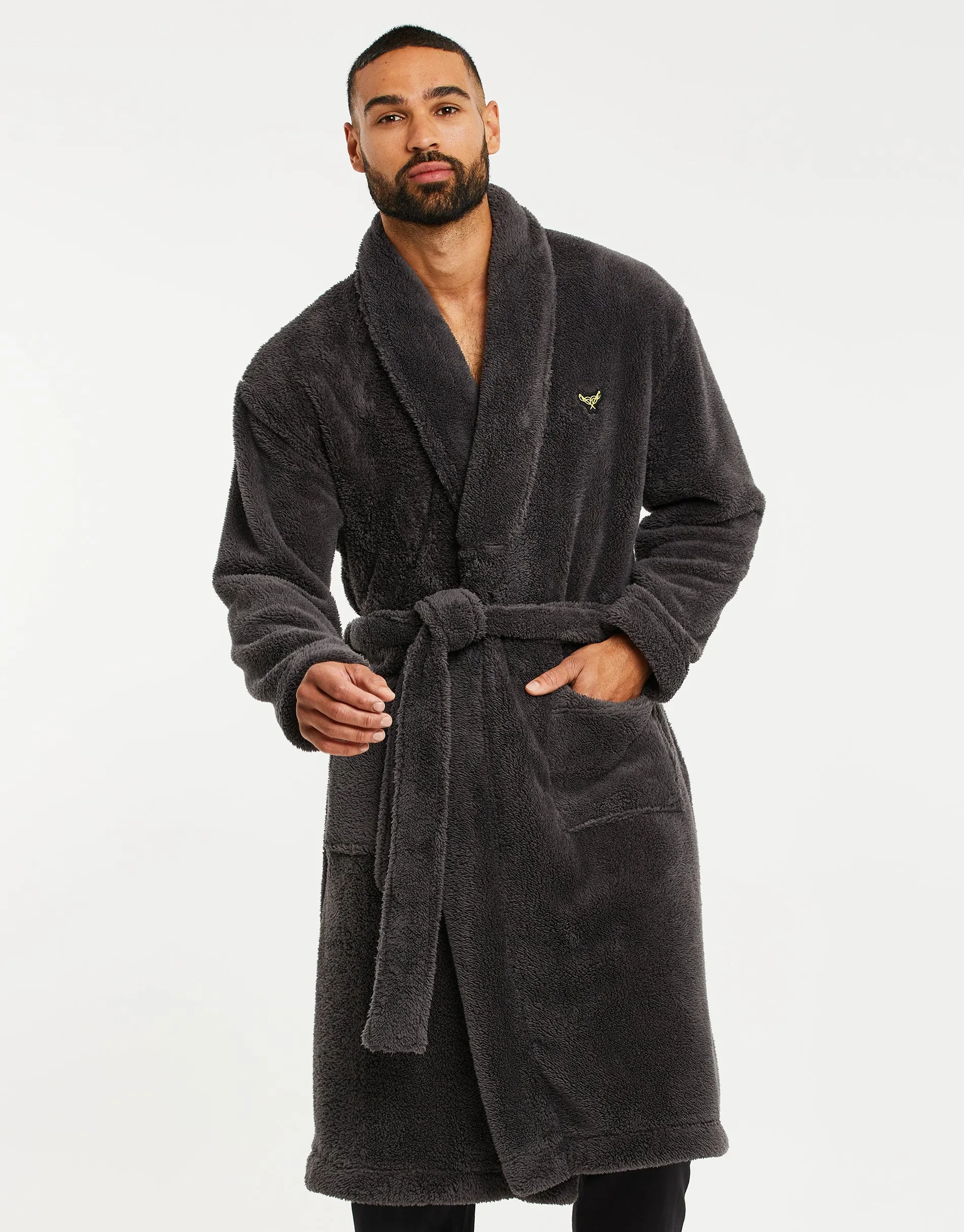 Men's Charcoal Grey Teddy Dressing Gown sold by Threadbare