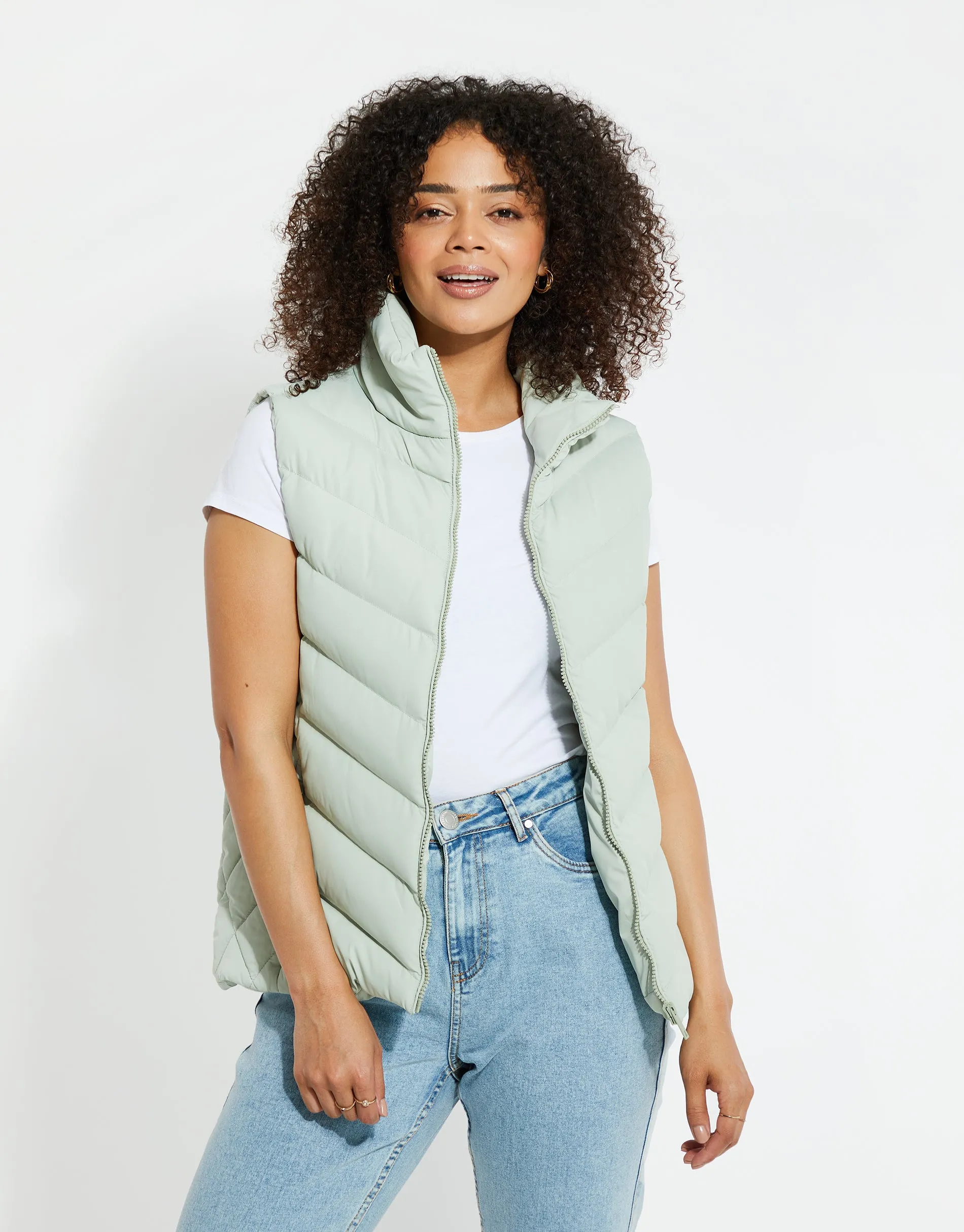 Women's Sage Quilted Gilet sold by Threadbare