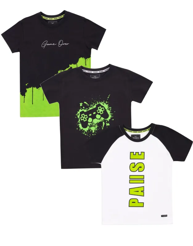 Boys' Black Graphic Print T-Shirts (3 Pack) sold by Threadbare