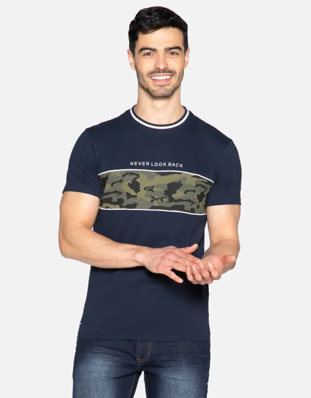 Men's Navy Camo Stripe T-Shirt sold by Threadbare