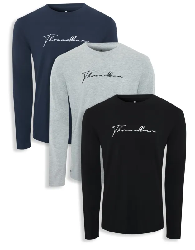 Men's Large Script Long Sleeve Crew Neck T-Shirts (3 Pack) sold by Threadbare