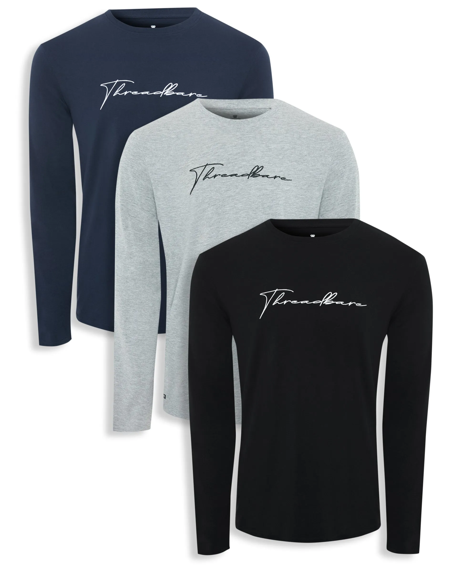 Men's Large Script Long Sleeve Crew Neck T-Shirts (3 Pack) sold by Threadbare