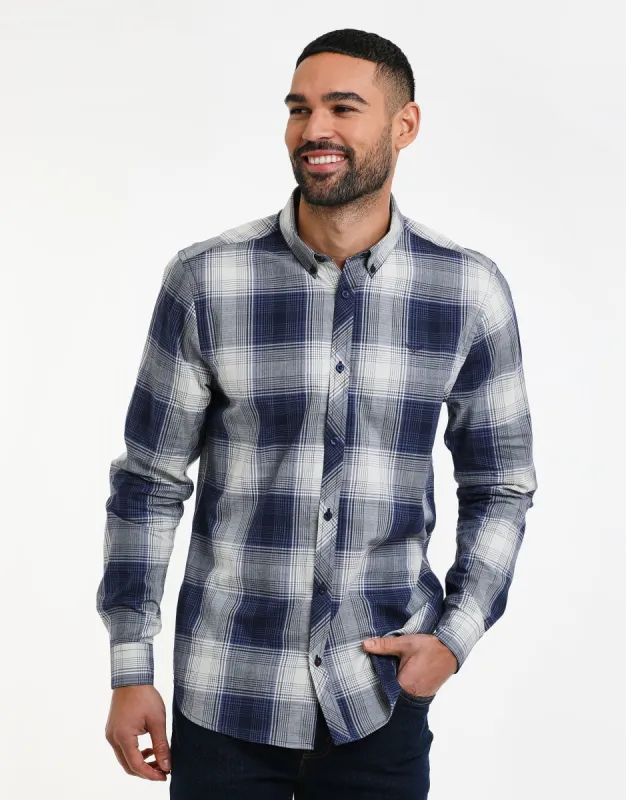 Men's Blue Juventus Check Long Sleeve Shirt sold by Threadbare