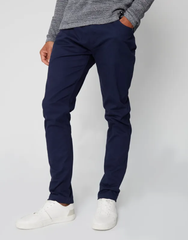 Men's Navy 5 Pocket Stretch Chino Trousers sold by Threadbare