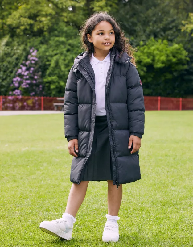 Girls' Black Longline Puffer Jacket sold by Threadbare