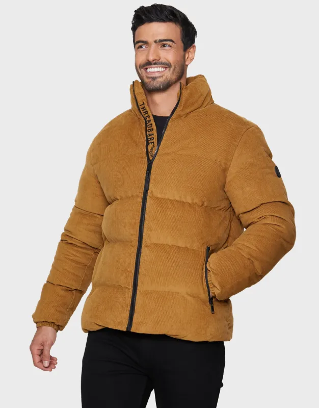 Men's Tan Cord Puffer Jacket sold by Threadbare