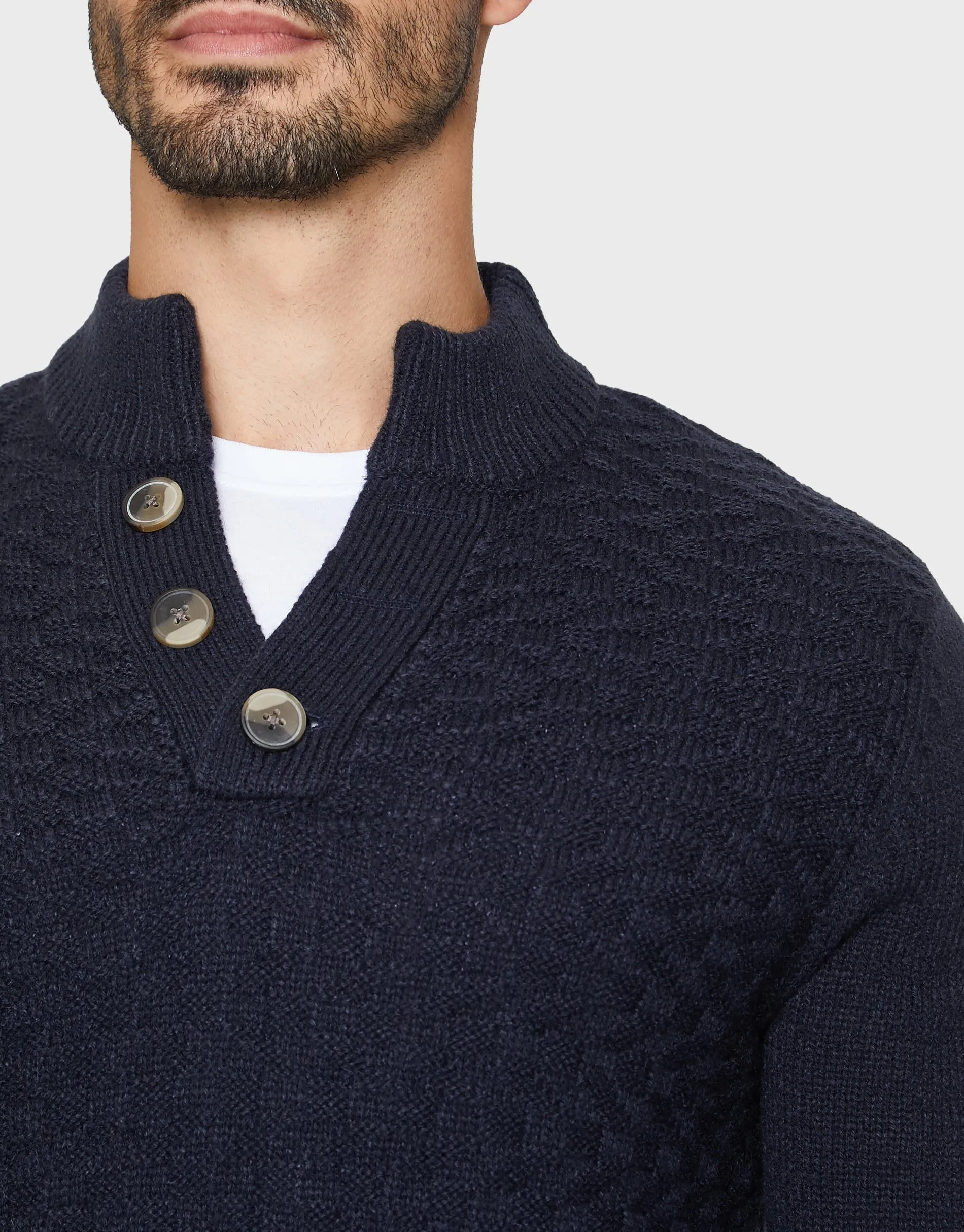 Men's Navy Open Button Turtleneck Jumper sold by Threadbare product image thumbnail 4