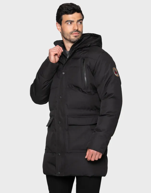 Men's Black Longline Padded Coat sold by Threadbare