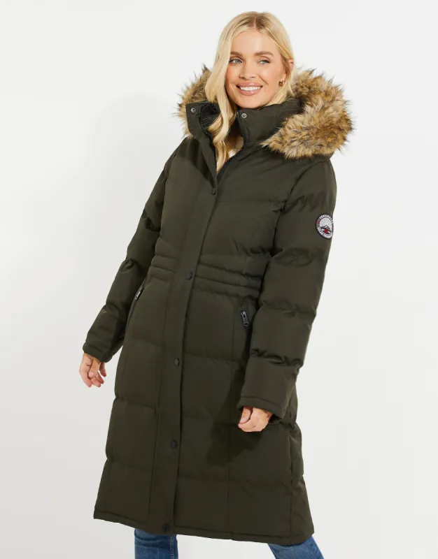 Women's Khaki Longline Parka Jacket sold by Threadbare