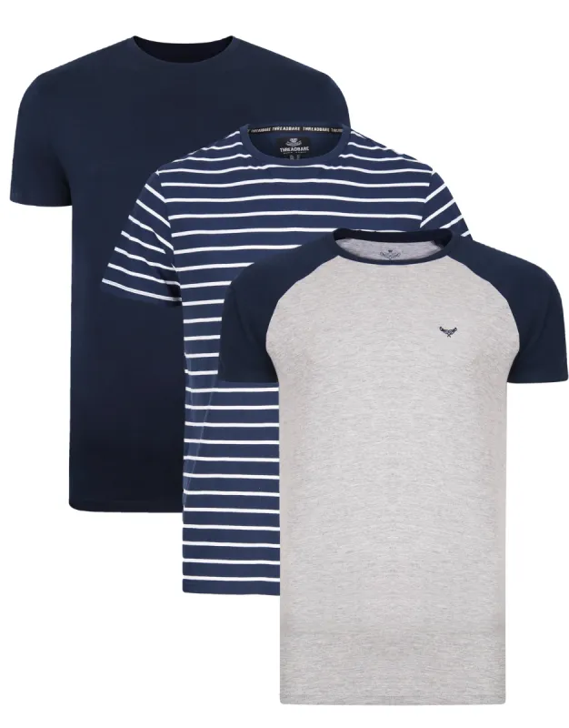 Men's Navy Mix T-Shirts (3 Pack) sold by Threadbare