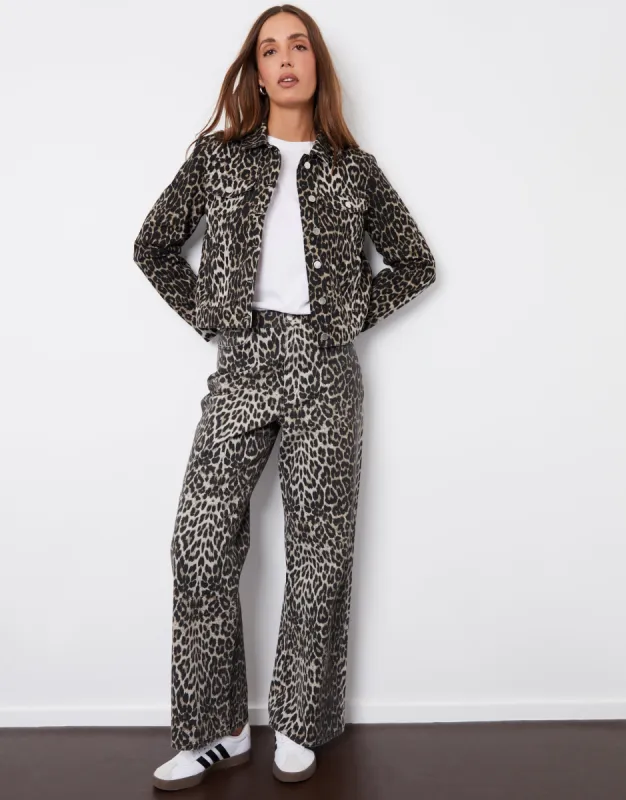 Threadbare Women's Leopard Print Wide Leg Denim Jeans sold by Threadbare