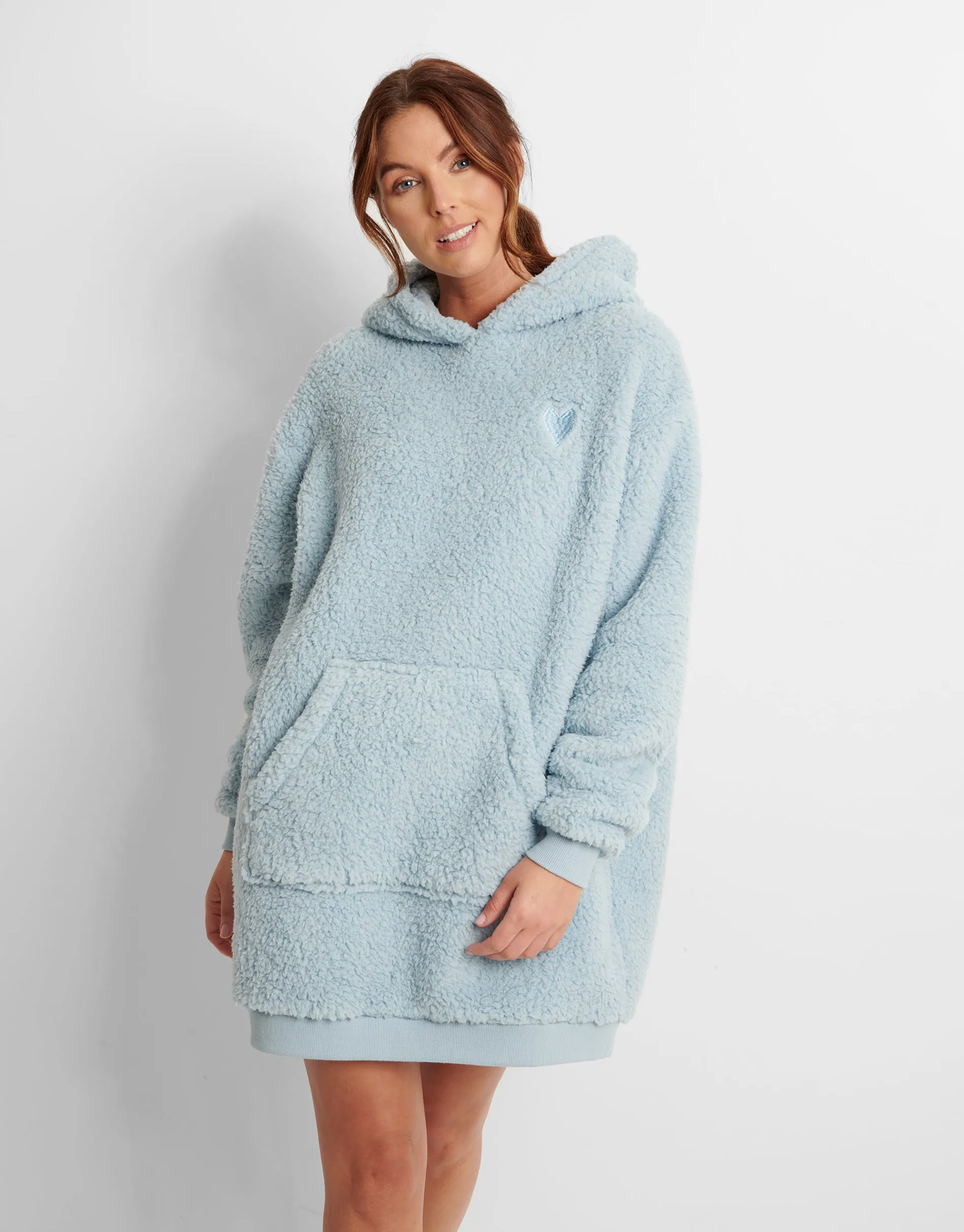 Women's Blue Lounge Hoodie Dress sold by Threadbare