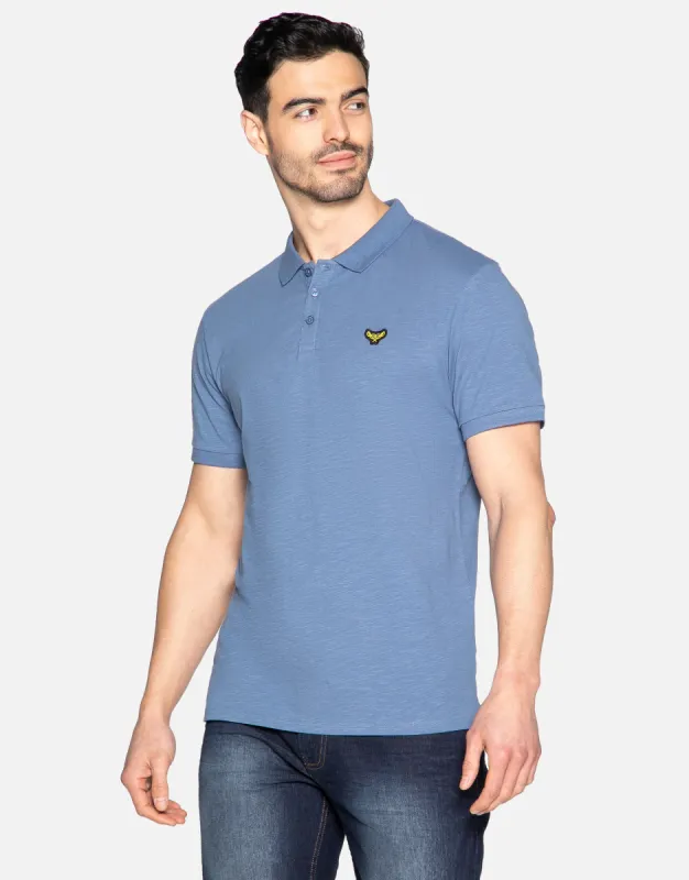 Men's Denim Blue Short Sleeve Polo Shirt sold by Threadbare