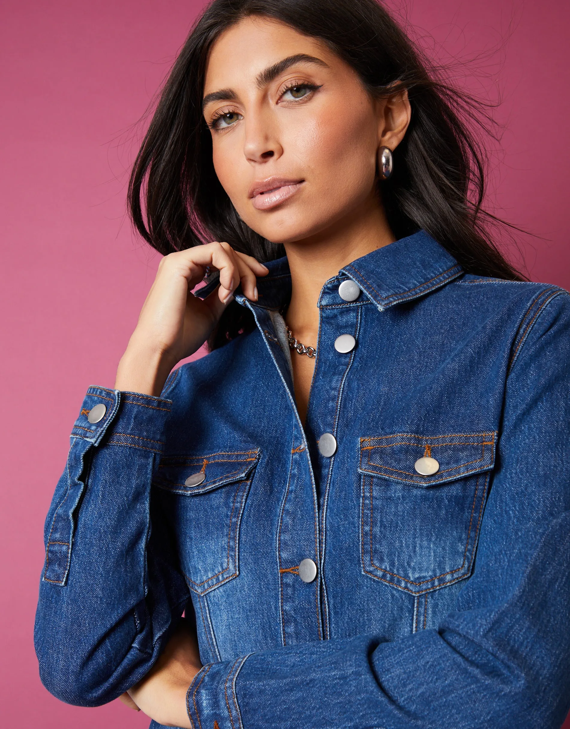 Women's Mid Blue Wash Long Sleeve Denim Mini Dress sold by Threadbare product image thumbnail 5