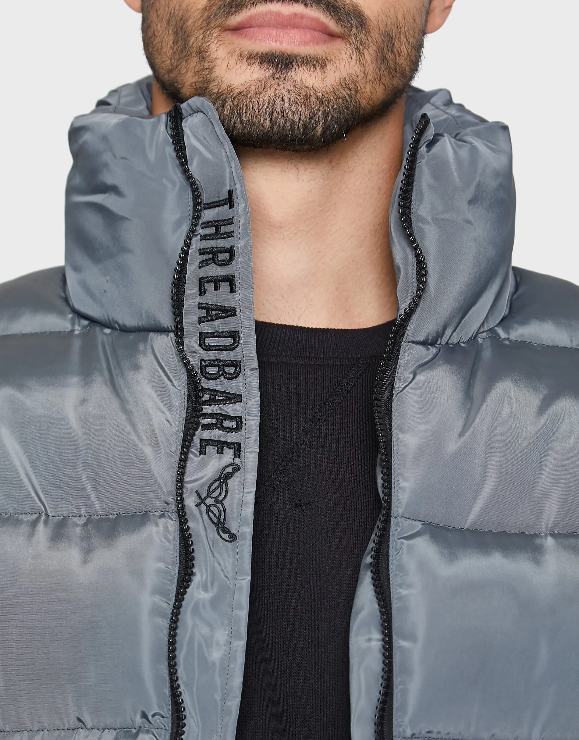 Men's Charcoal Padded Puffer Jacket sold by Threadbare product image thumbnail 4