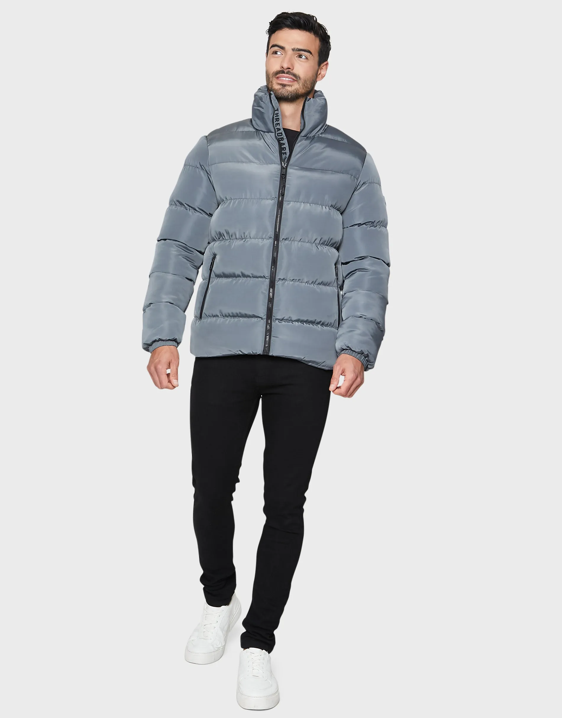 Men's Charcoal Padded Puffer Jacket sold by Threadbare product image thumbnail 3