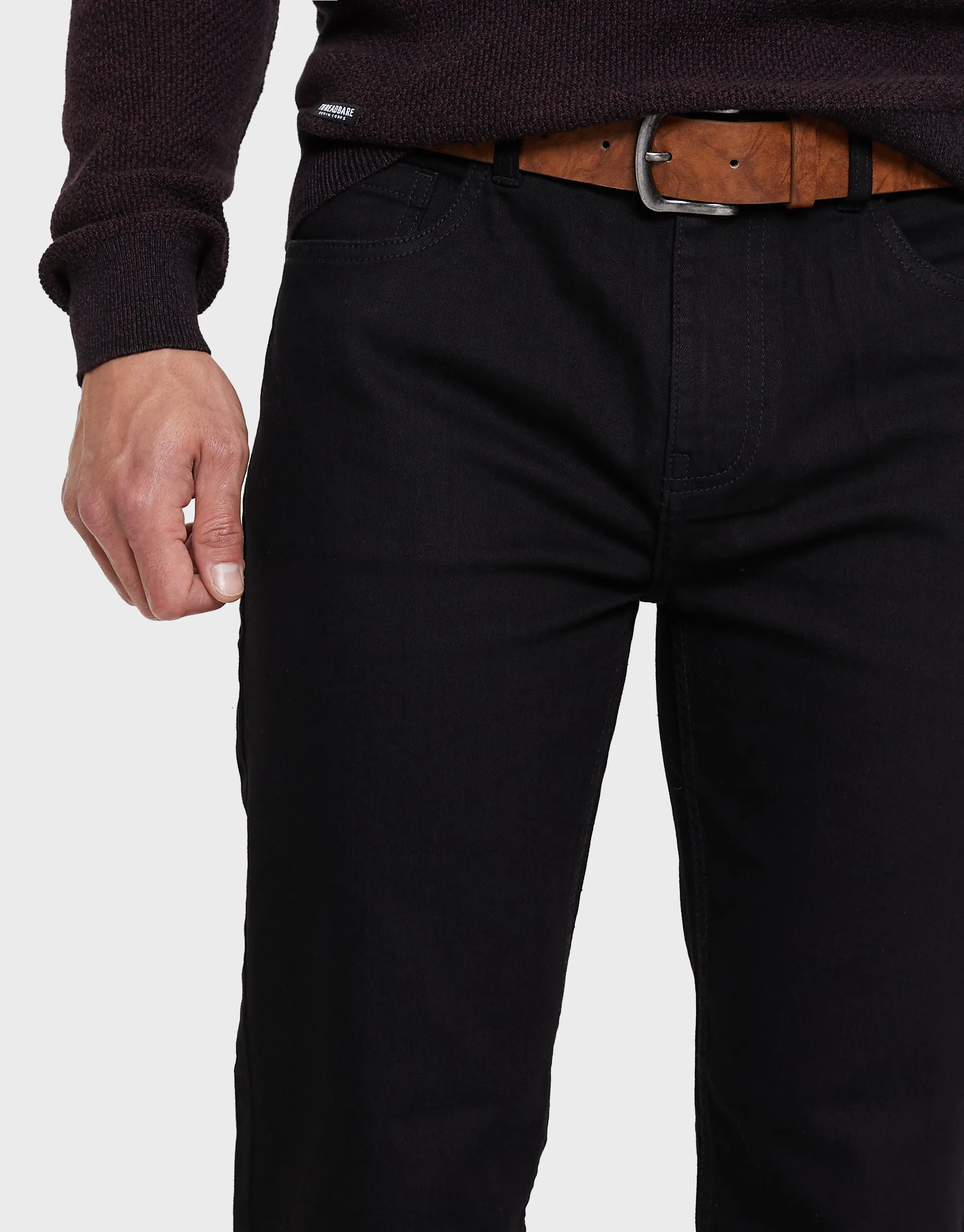 Men's Black Straight Leg Belted Jeans sold by Threadbare product image thumbnail 4