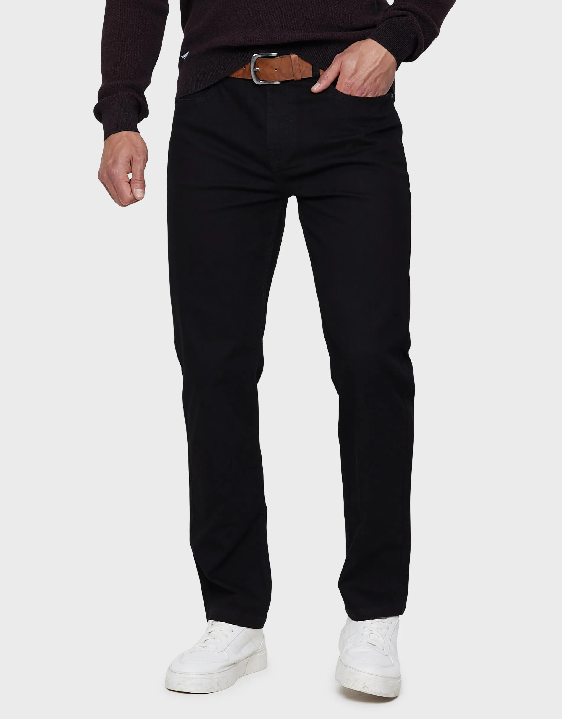 Men's Black Straight Leg Belted Jeans sold by Threadbare