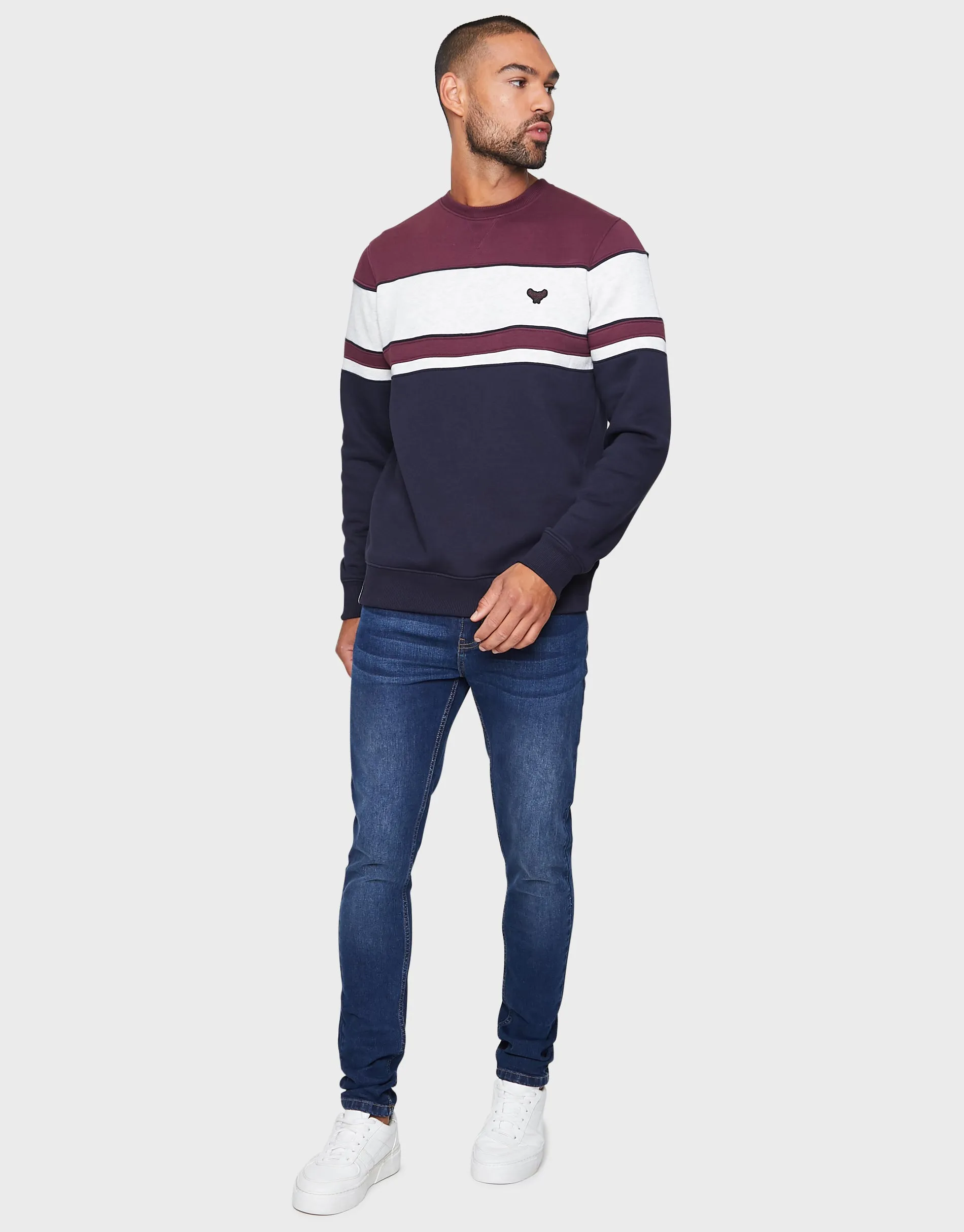 Men's Burgundy & Navy Colourblock Sweatshirt sold by Threadbare product image thumbnail 3