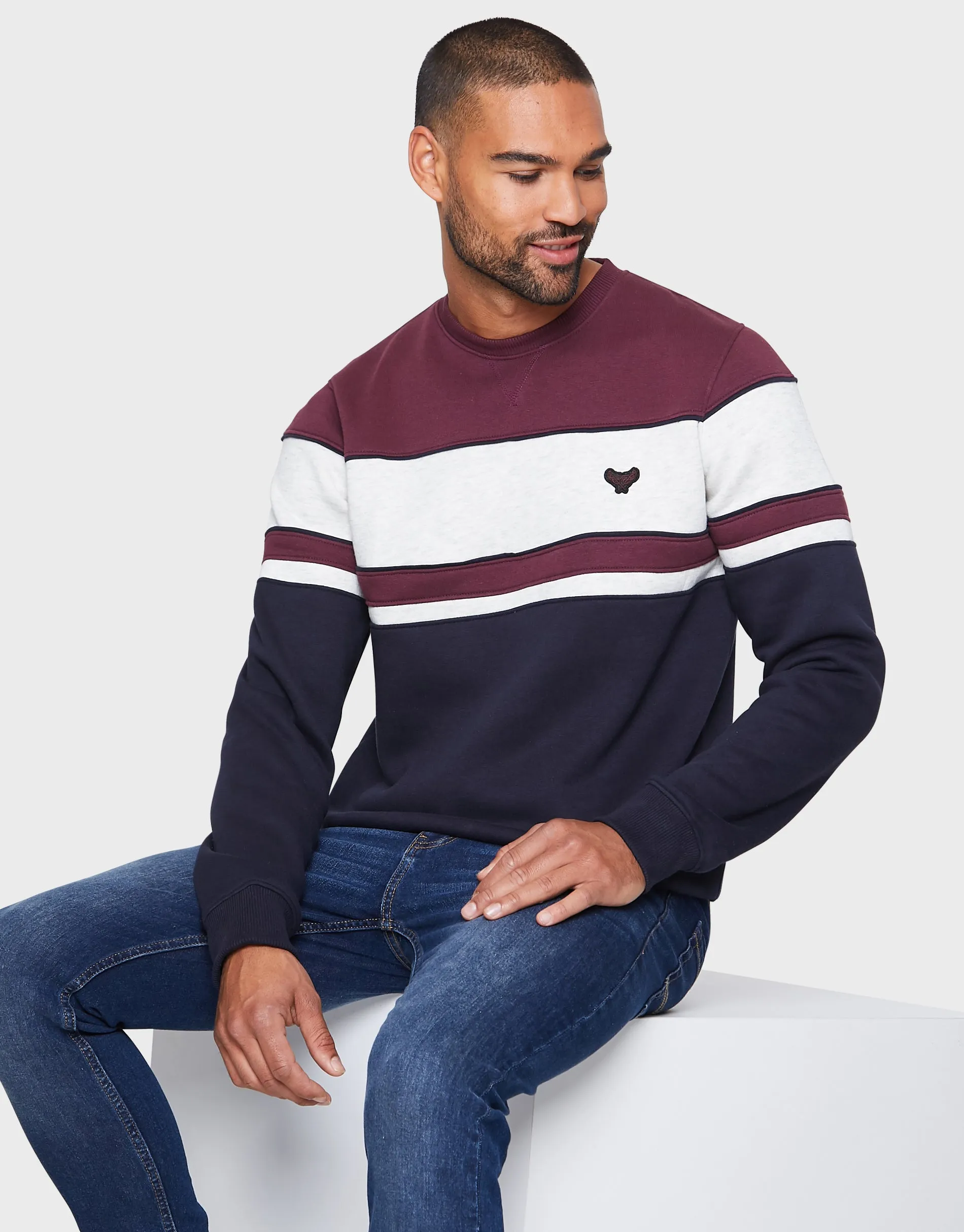 Men's Burgundy & Navy Colourblock Sweatshirt sold by Threadbare