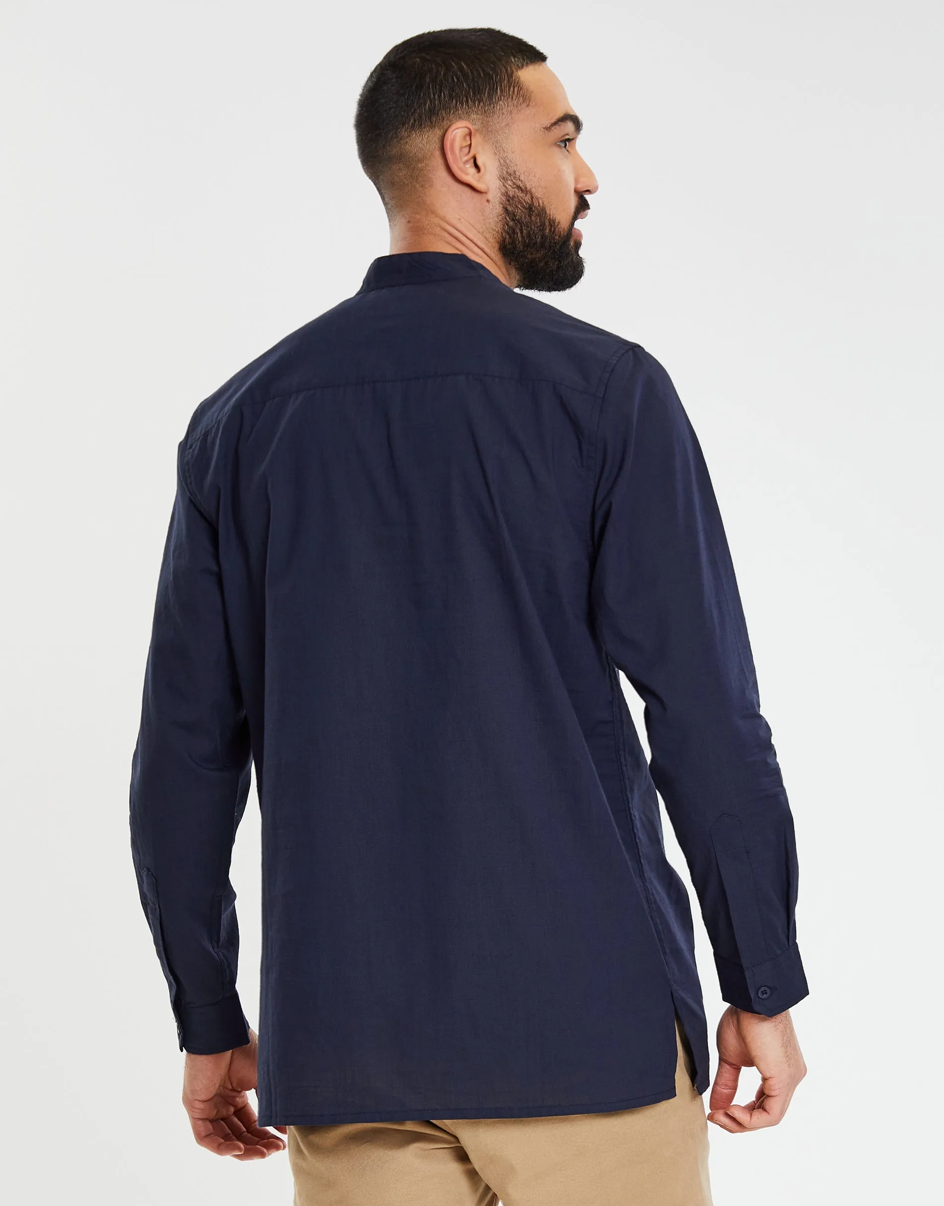 Men's Navy Long Sleeve Tunic Kurta Shirt sold by Threadbare product image thumbnail 2
