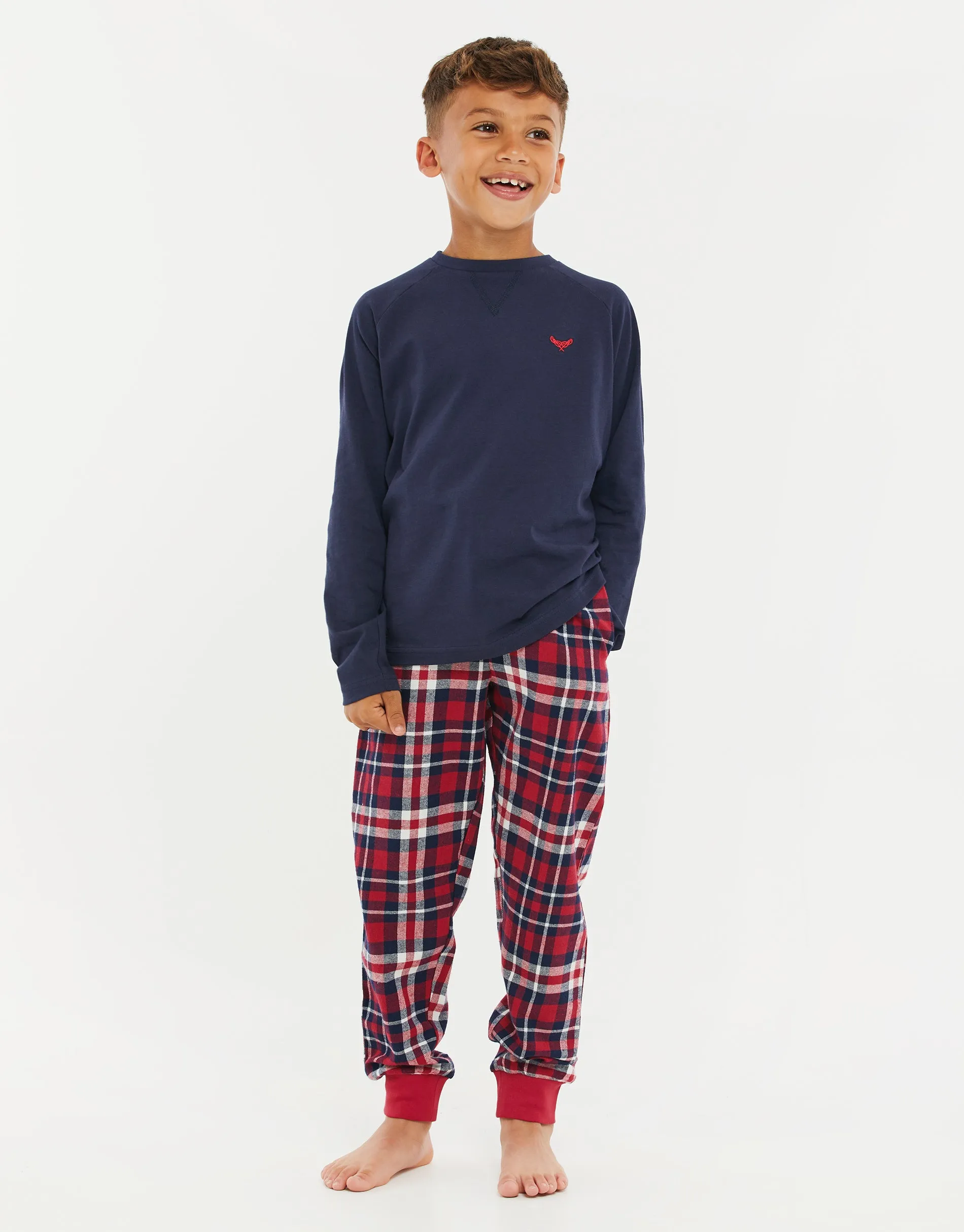 Boys' Navy & Red Check Print Pyjamas (2-Piece Set) sold by Threadbare