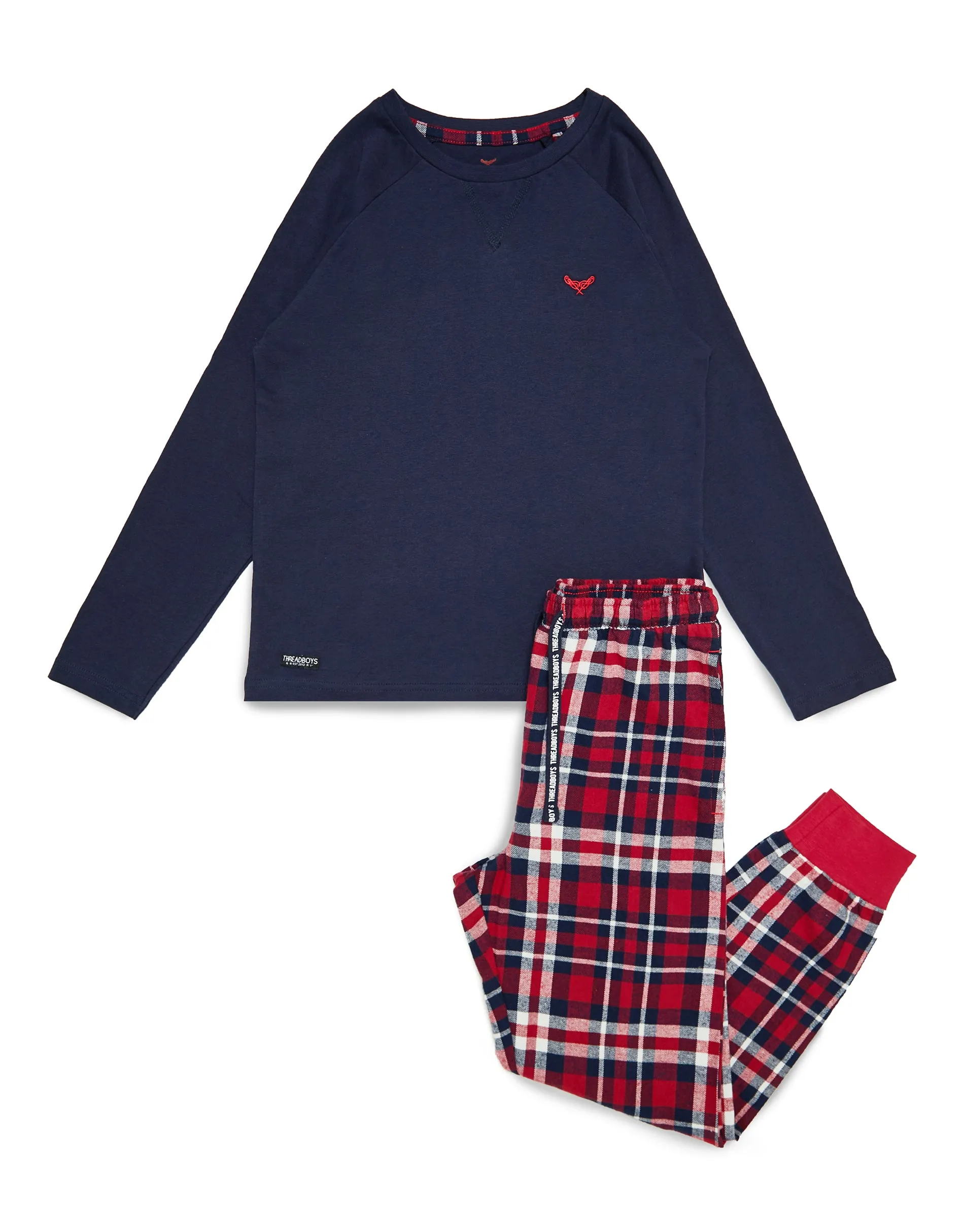Boys' Navy & Red Check Print Pyjamas (2-Piece Set) sold by Threadbare product image thumbnail 2