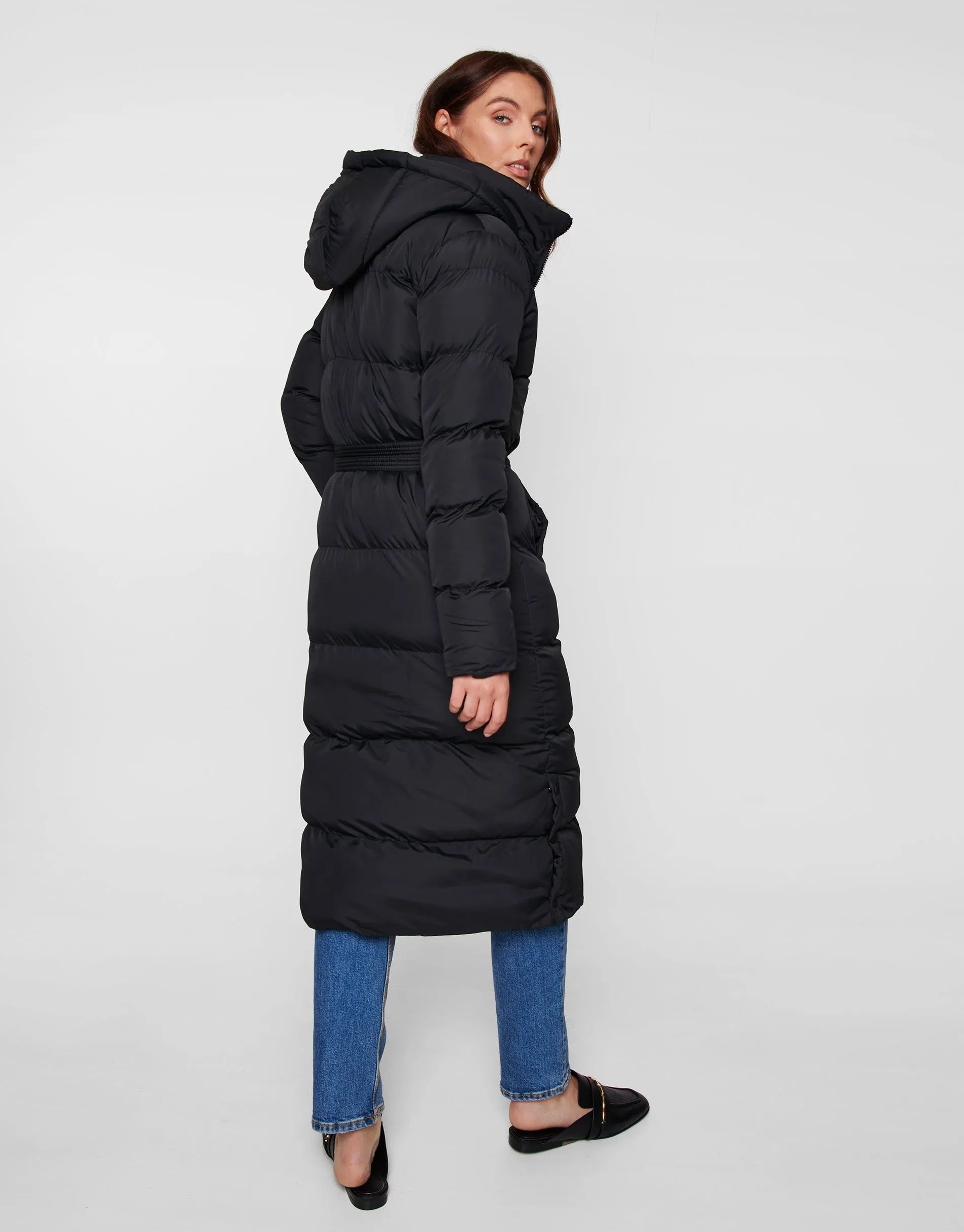 Women's Black Longline Puffer Jacket sold by Threadbare product image thumbnail 2