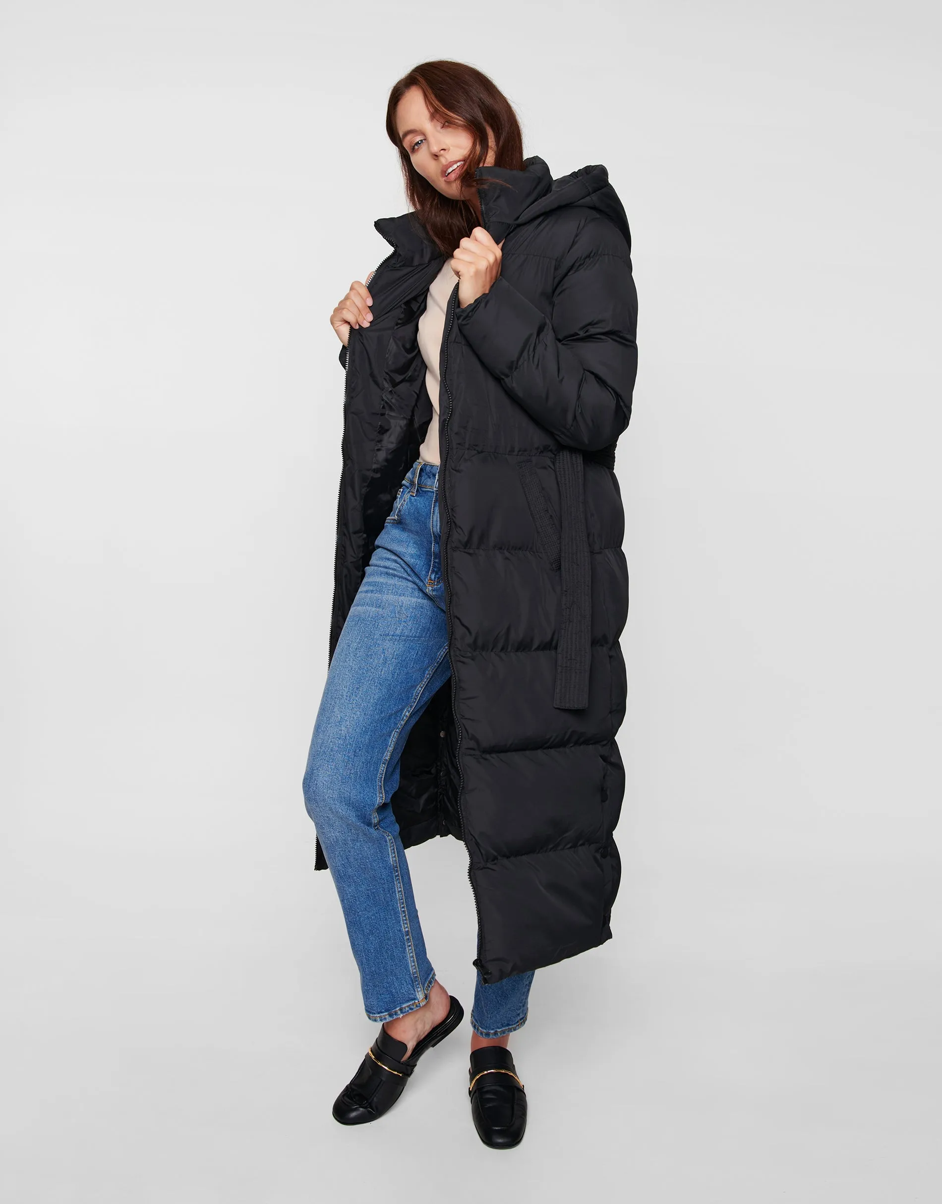 Women's Black Longline Puffer Jacket sold by Threadbare product image thumbnail 3