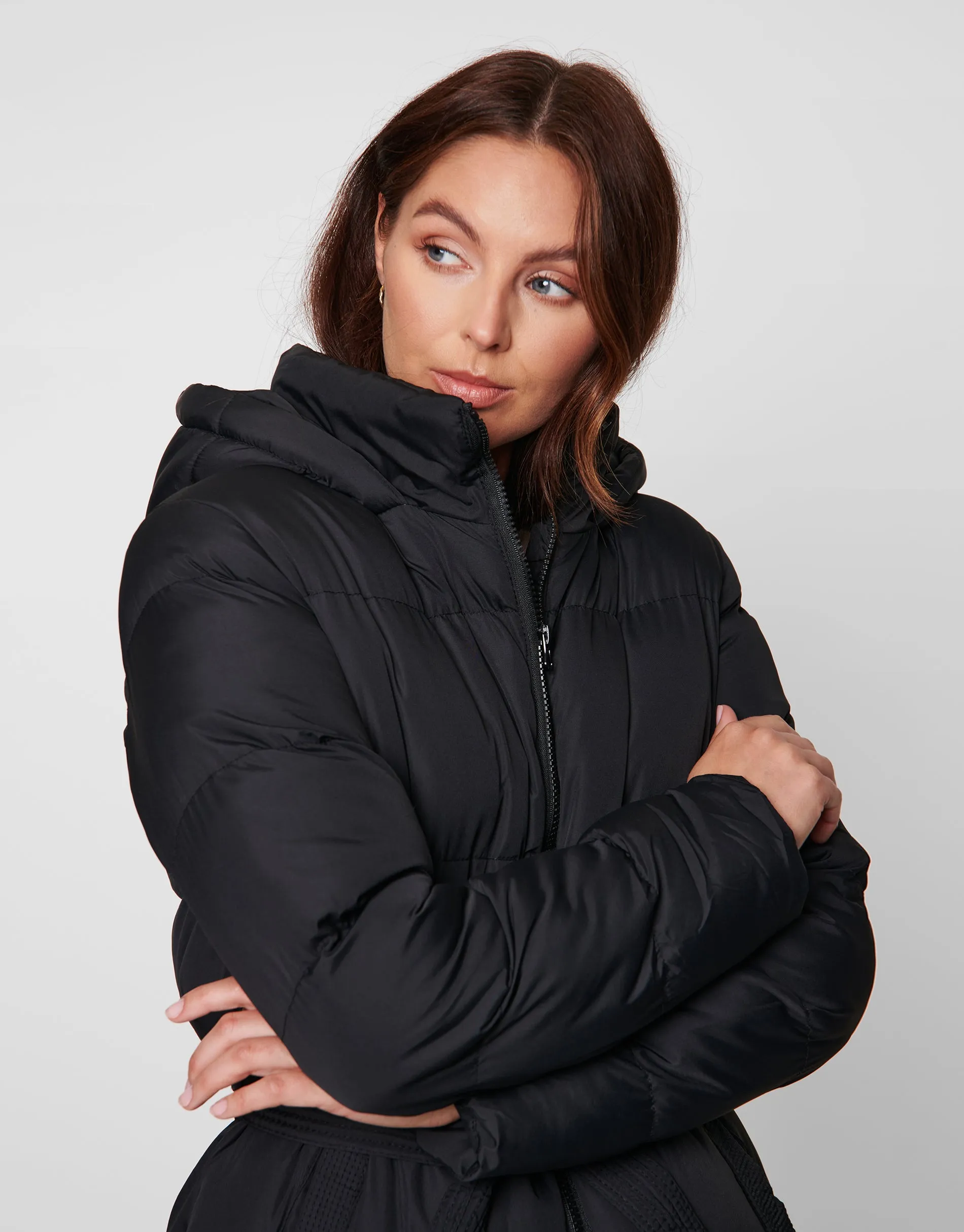 Women's Black Longline Puffer Jacket sold by Threadbare product image thumbnail 4