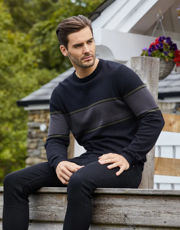 Men's Black Colourblock Crew Neck Jumper sold by Threadbare