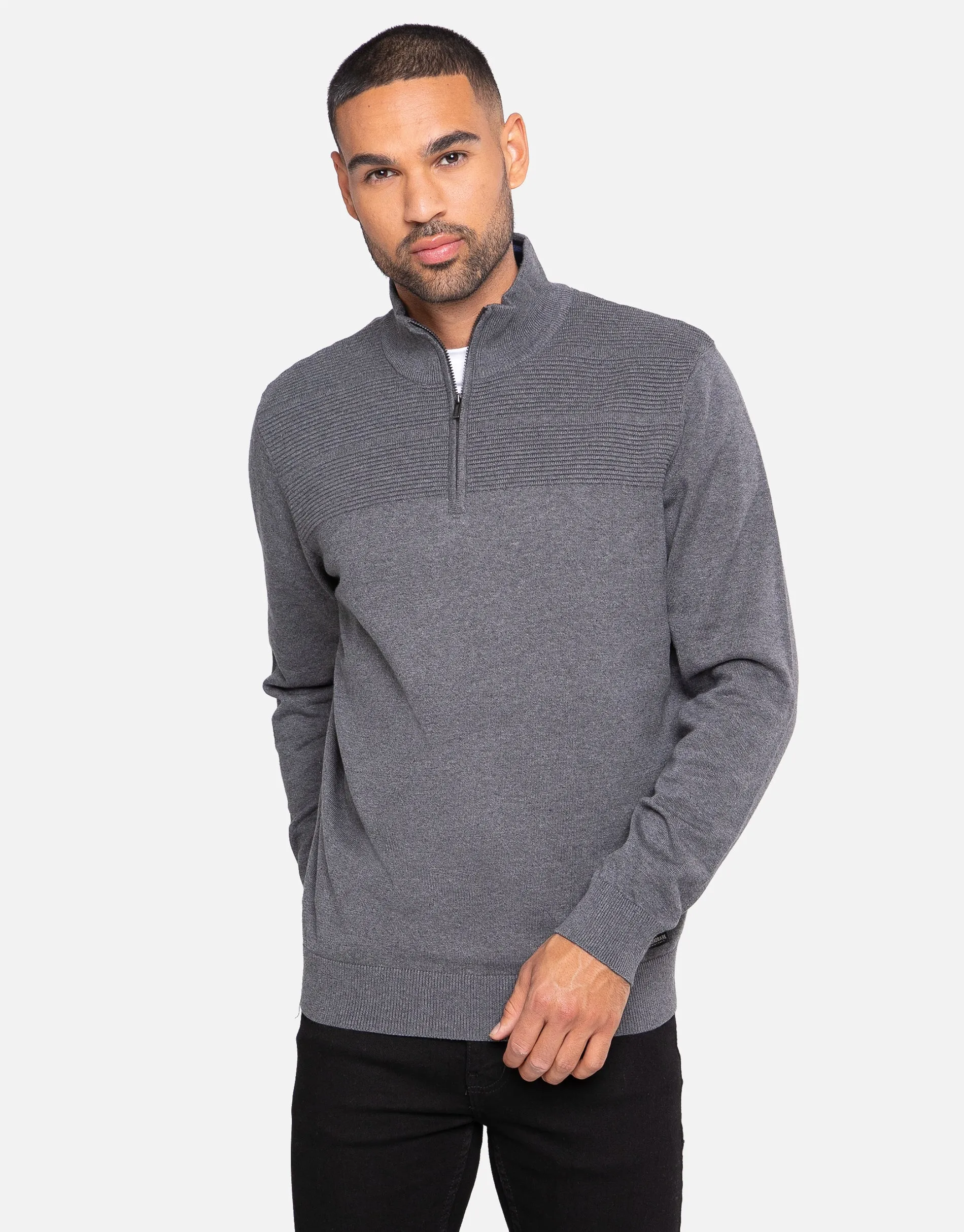 Men's Grey Zip Neck Jumper sold by Threadbare