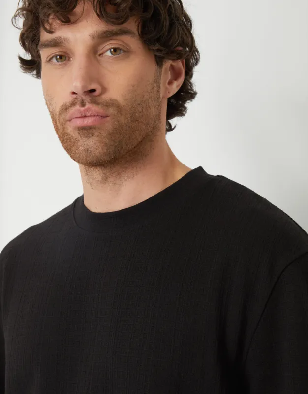 Black Textured Relaxed Fit T-Shirt sold by Threadbare