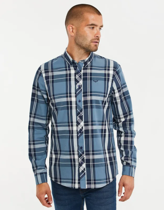 Men's Light Blue Check Long Sleeve Shirt sold by Threadbare