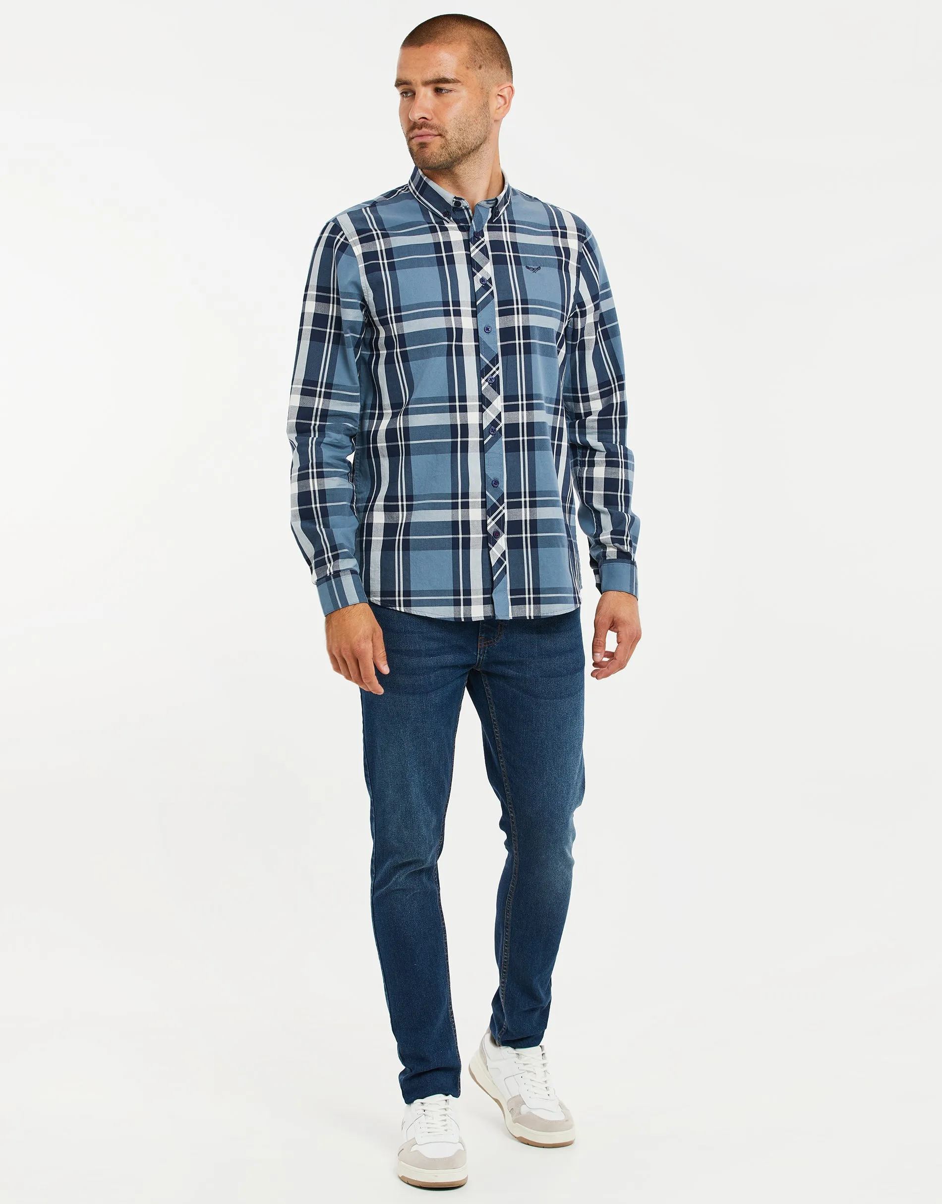 Men's Light Blue Check Long Sleeve Shirt sold by Threadbare product image thumbnail 3