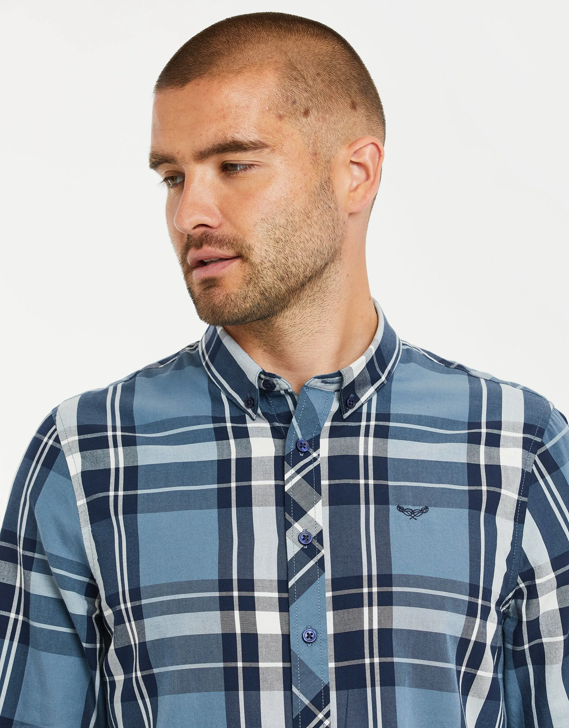 Men's Light Blue Check Long Sleeve Shirt sold by Threadbare product image thumbnail 4