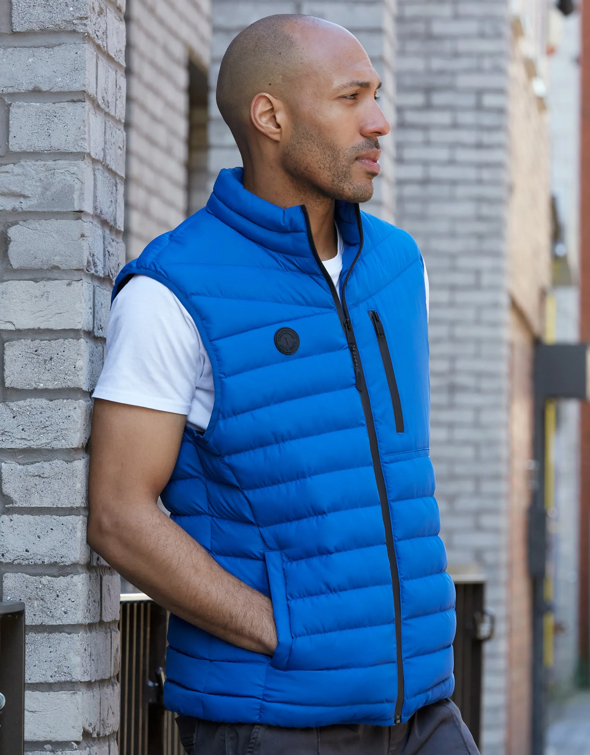 Men's Royal Blue Padded Gilet sold by Threadbare