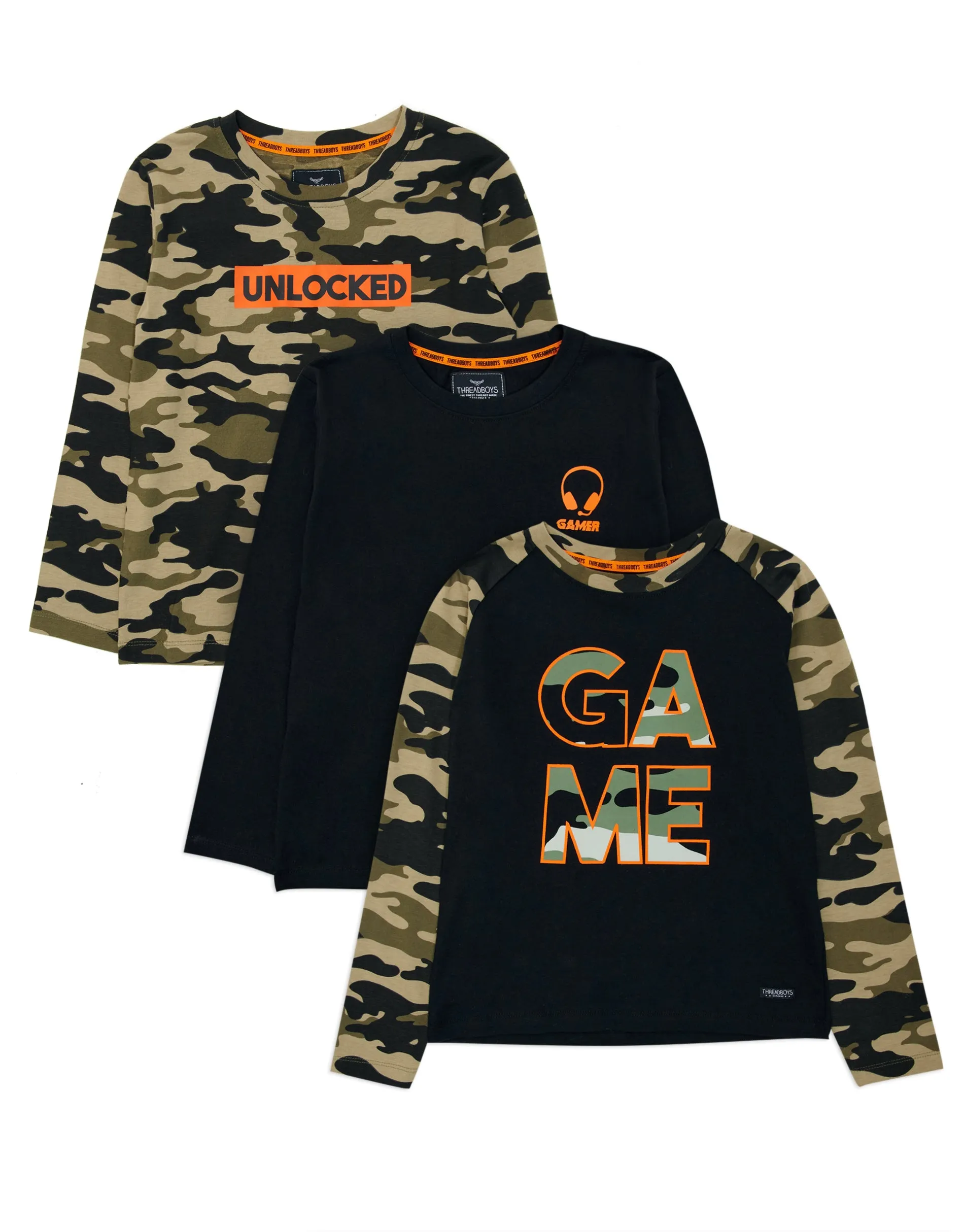 Boys' Camo Long Sleeve T-Shirts (3 Pack) sold by Threadbare