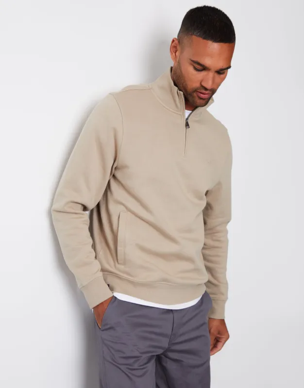 Threadbare Men's Dark Stone Quarter Zip Knitted Sweatshirt sold by Threadbare