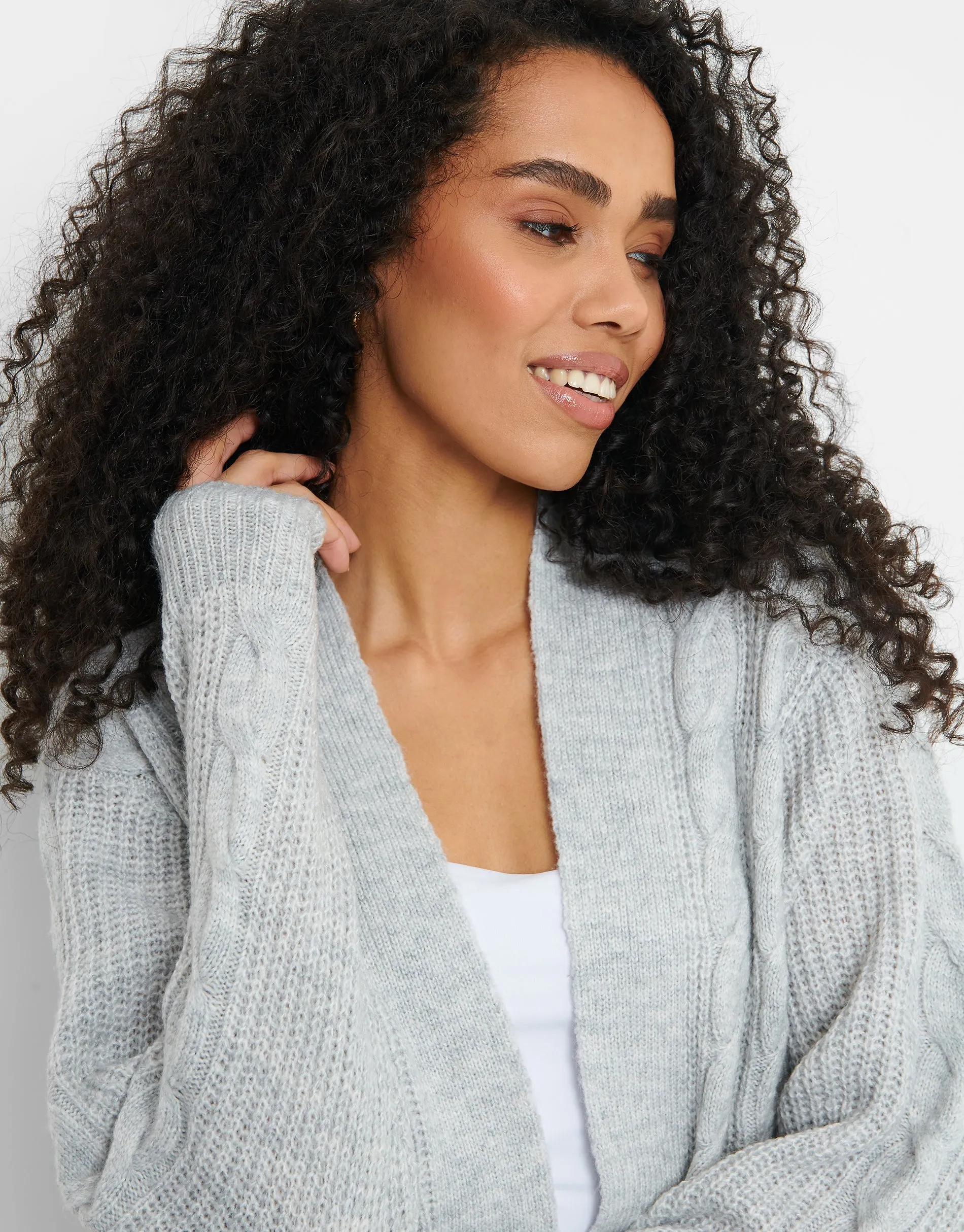 Women's Light Grey Cable Knit Cardigan sold by Threadbare product image thumbnail 4