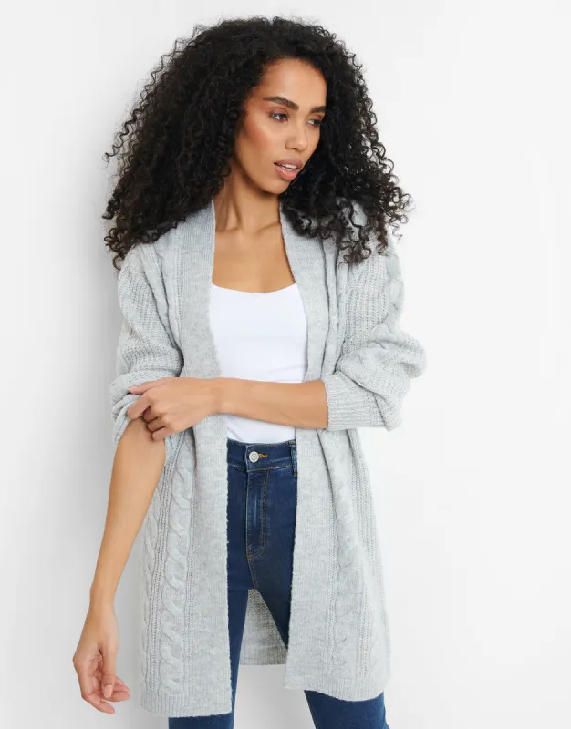 Women's Light Grey Cable Knit Cardigan sold by Threadbare