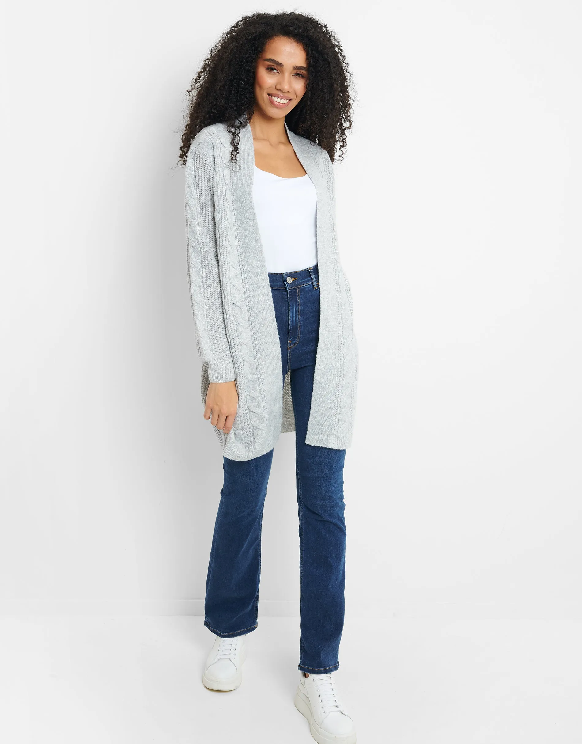 Women's Light Grey Cable Knit Cardigan sold by Threadbare product image thumbnail 3