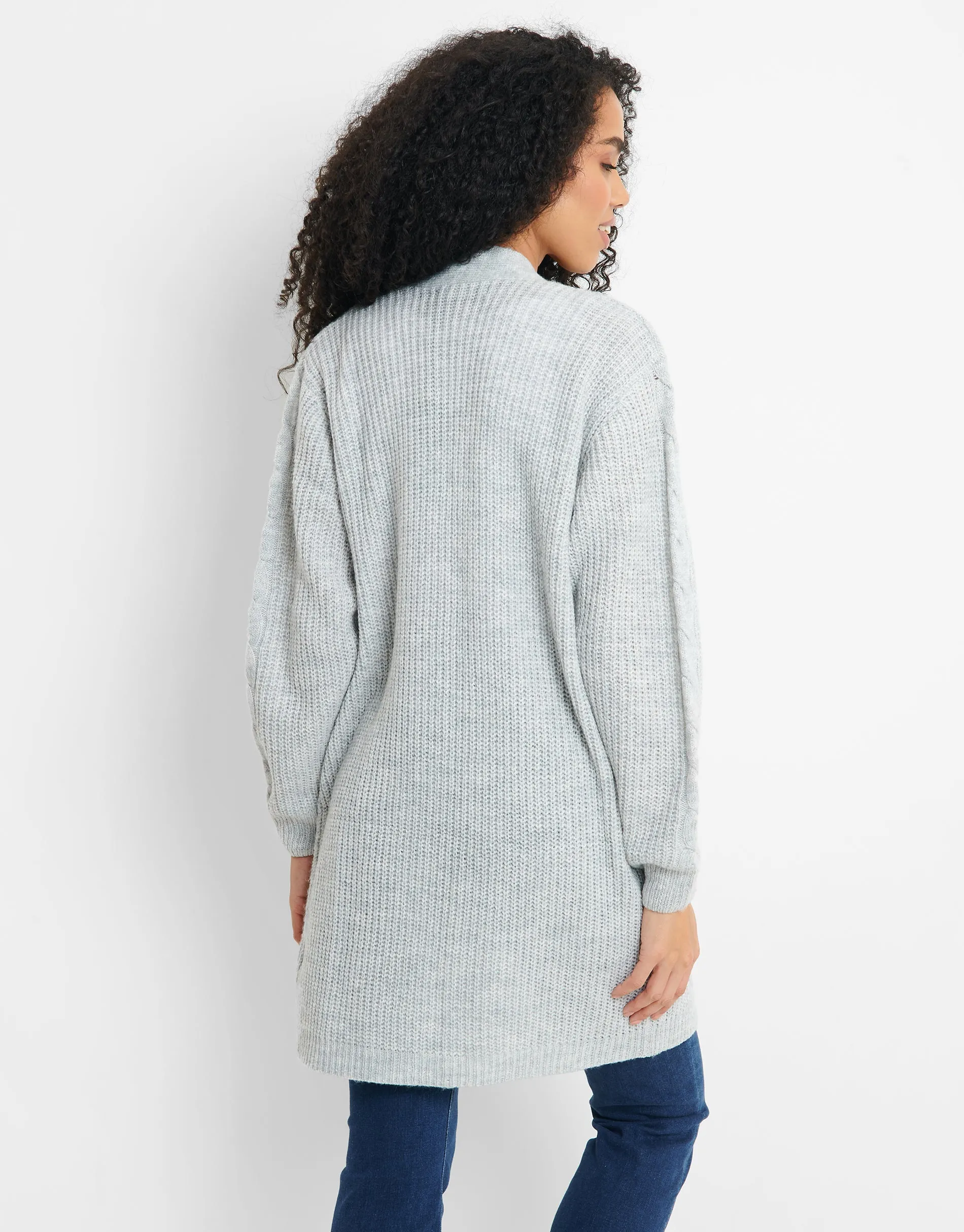 Women's Light Grey Cable Knit Cardigan sold by Threadbare product image thumbnail 2