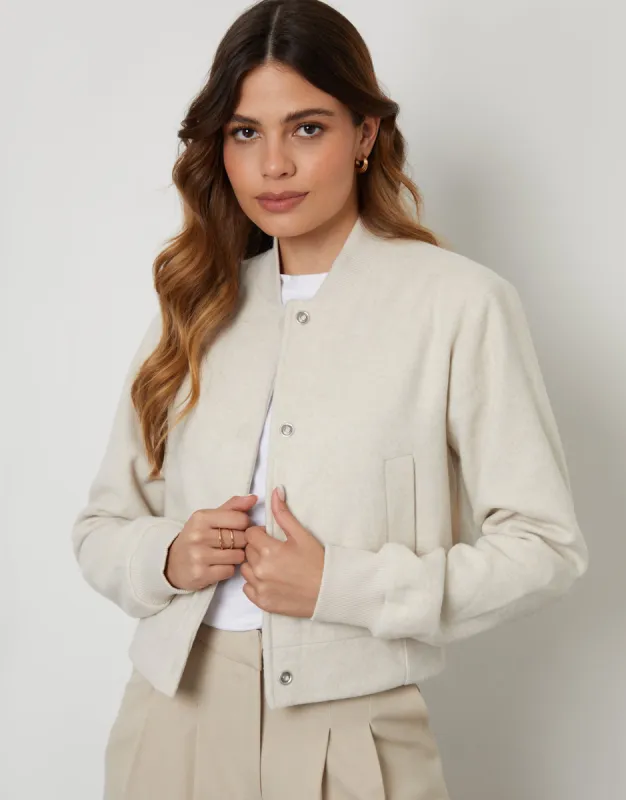 Threadbare Women's Ecru Brushed Cropped Bomber Jacket sold by Threadbare