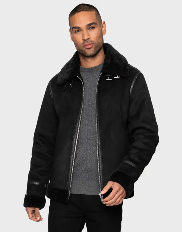 Men's Black Faux Suede Biker Jacket sold by Threadbare
