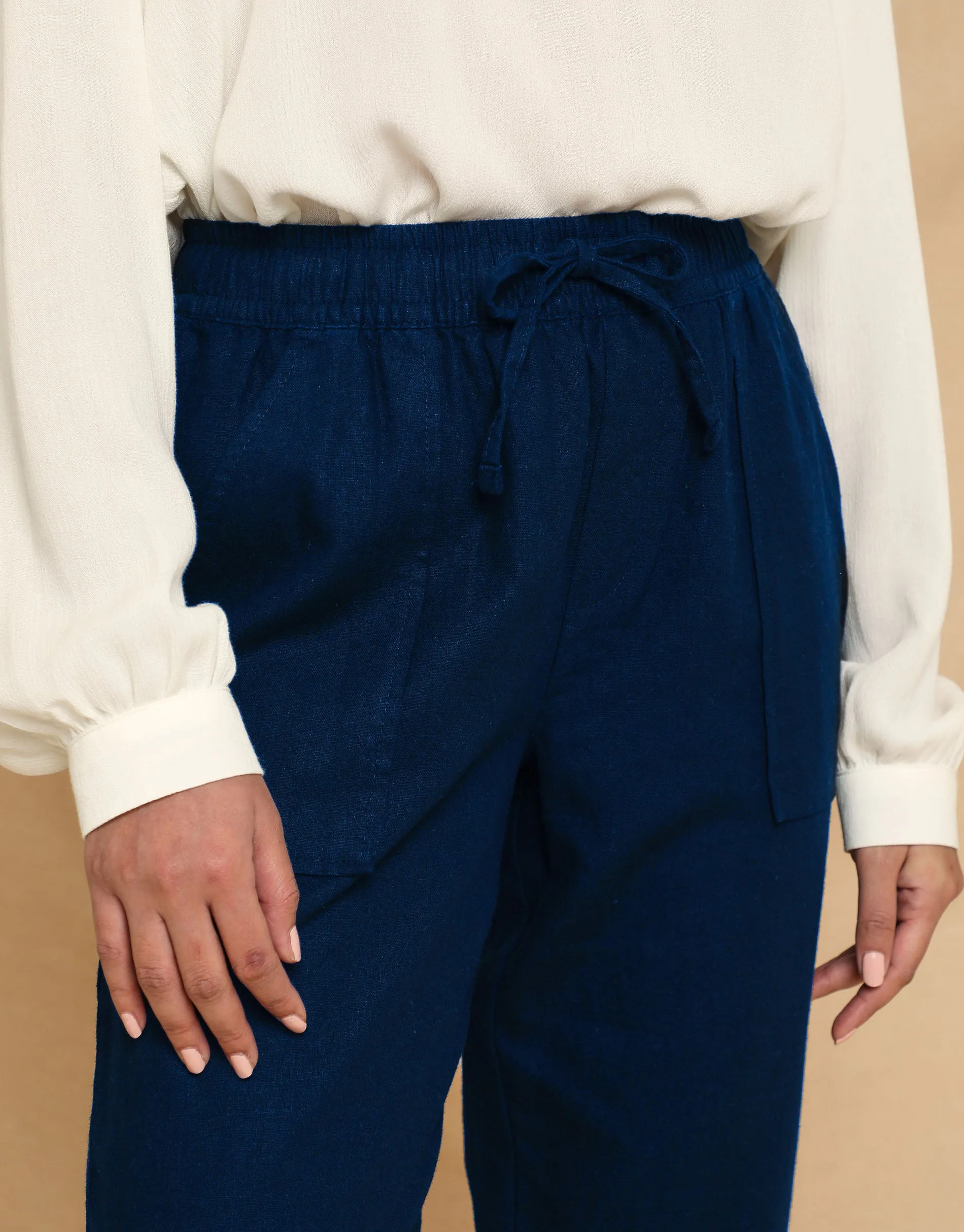 Women's Petite Navy Linen Blend Drawstring Trousers sold by Threadbare product image thumbnail 4