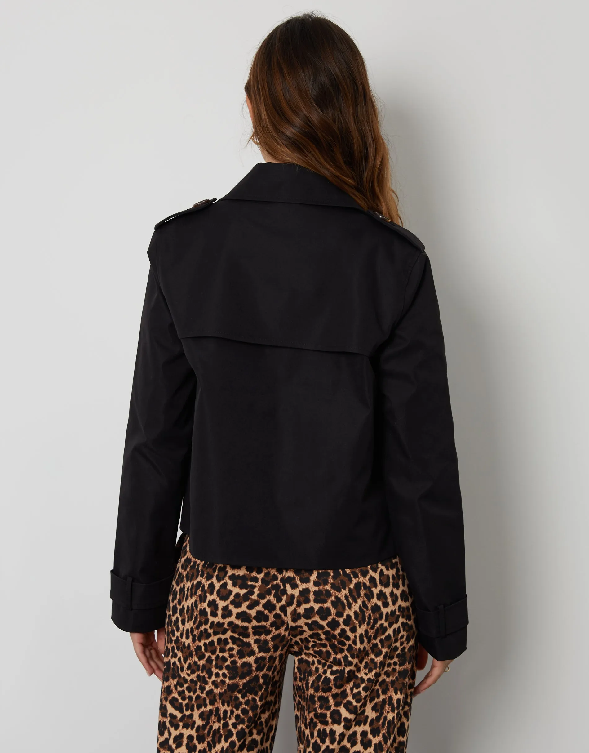 Women's Black Double Breasted Cropped Trench Coat sold by Threadbare product image thumbnail 2