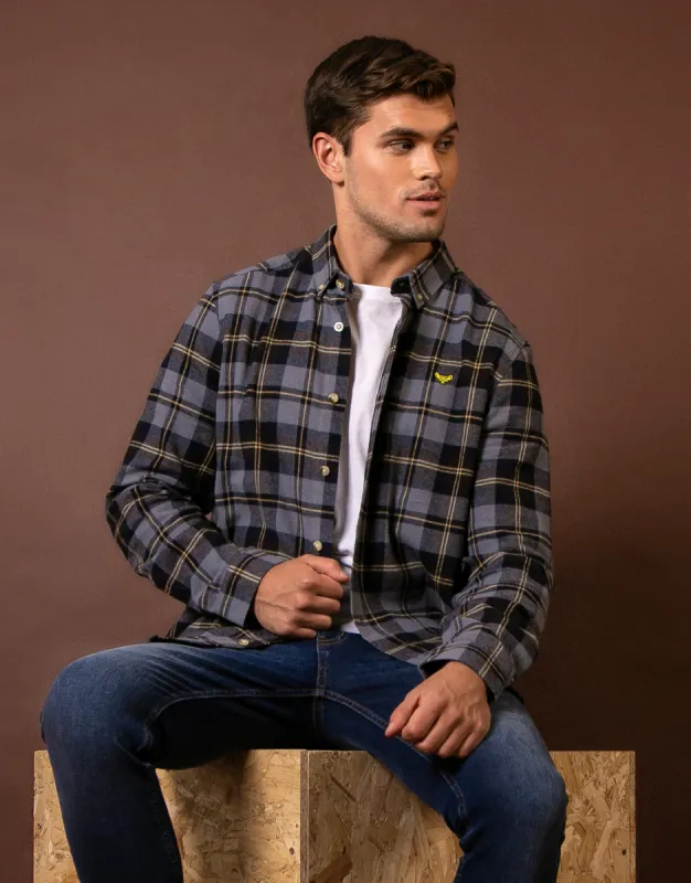 Men's Navy Check Long Sleeve Shirt sold by Threadbare